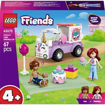 Souprava LEGO Friends s jednorožcem v motivu auta na doručování dort s dvěma minifigurkami na pikniku. Souprava obsahuje 67 součástí.