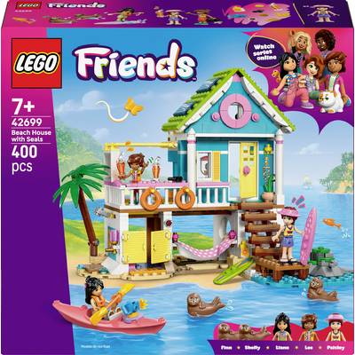 Sada LEGO Friends Plážový dům s lachtany. Obsahuje barevný plážový dům, figurky, lachtany a doplňky. Včetně 400 dílků pro děti od 7 let.