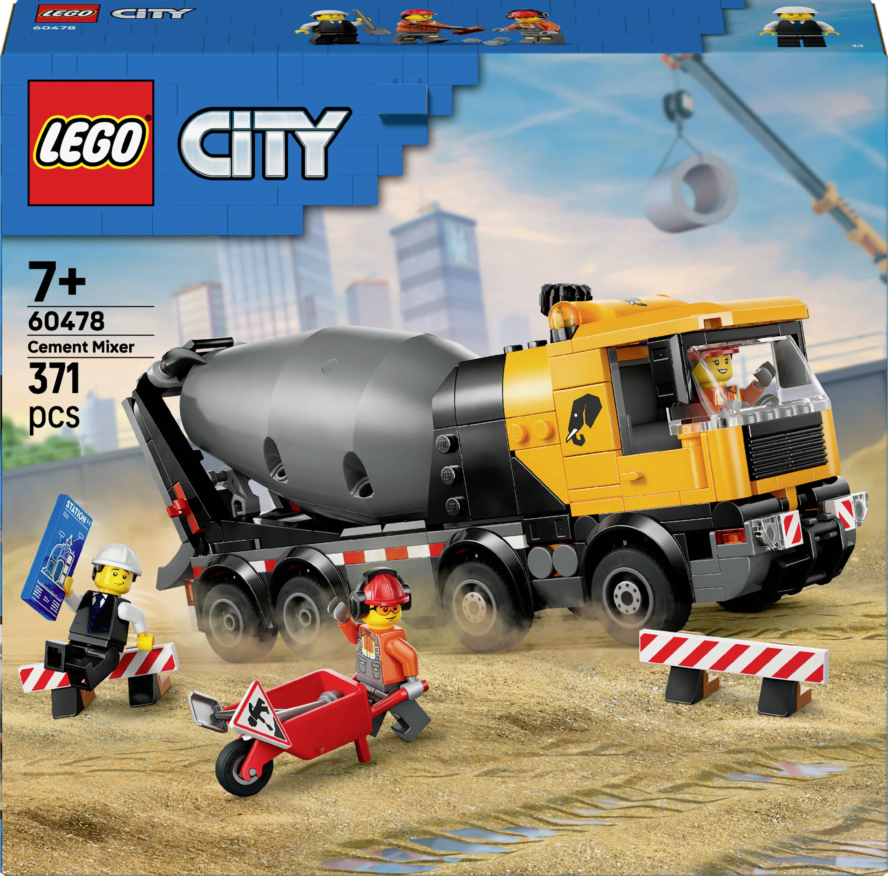 Stavebnice Lego City Míchač betonu, která zobrazuje staveniště s cisternou na beton a dělníky. Sada obsahuje 371 dílků pro děti od 7 let.