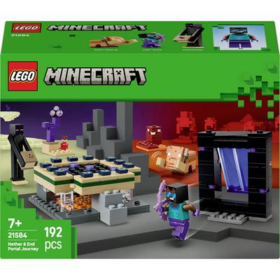 LEGO Minecraft sada obsahující pixelovaný portál a scénu z Endu s postavami a bytostmi. Na krabici je uvedeno, že je určena pro děti od 7 let a obsahuje 192 dílků.