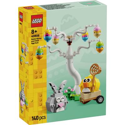 Sada LEGO - Velikonoční hon na vajíčka s králíčkem a kuřátkem, obsahující strom s barevnými vejci, králíčka, kuřátko a košík. Vhodné pro děti od 8 let.