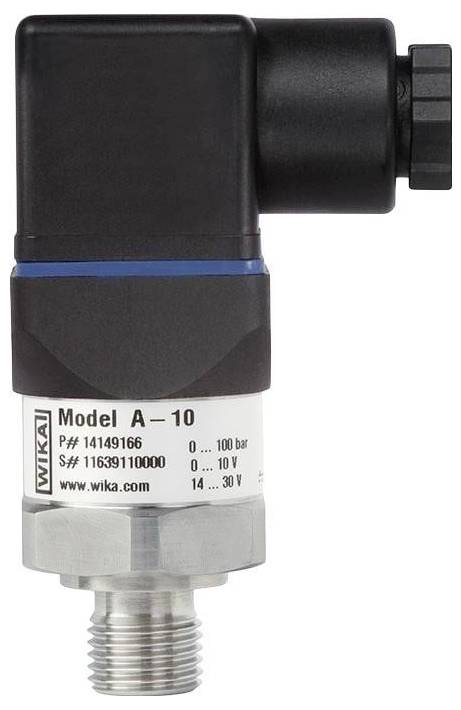 Tlakový senzor Model A-10, sériové číslo 11639110000, pro měření tlaku až do 100 bar s rozsahem napájení 14-30V.