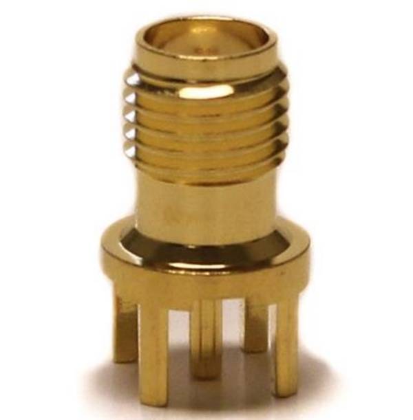 Mueller Electric BU-1420701201 adaptérový konektor, SMA zásuvka - deska tištěných spojů, rovná, mosaz