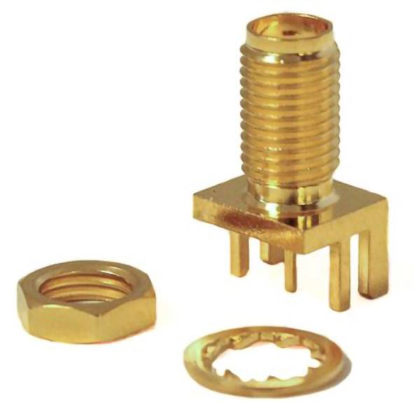 Mueller Electric BU-1420701871 adaptérový konektor, SMA zásuvka - deska tištěných spojů, rovná, mosaz