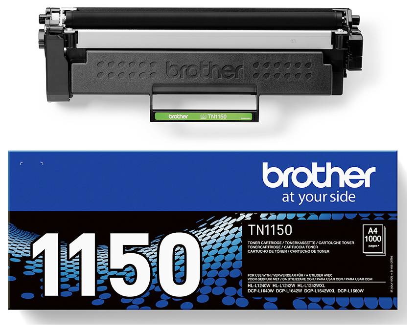 Tonerová kazeta Brother TN1150 s obalom. Na krabici je velký nápis '1150' a firemní slogan 'Brother je vždy při vás'.