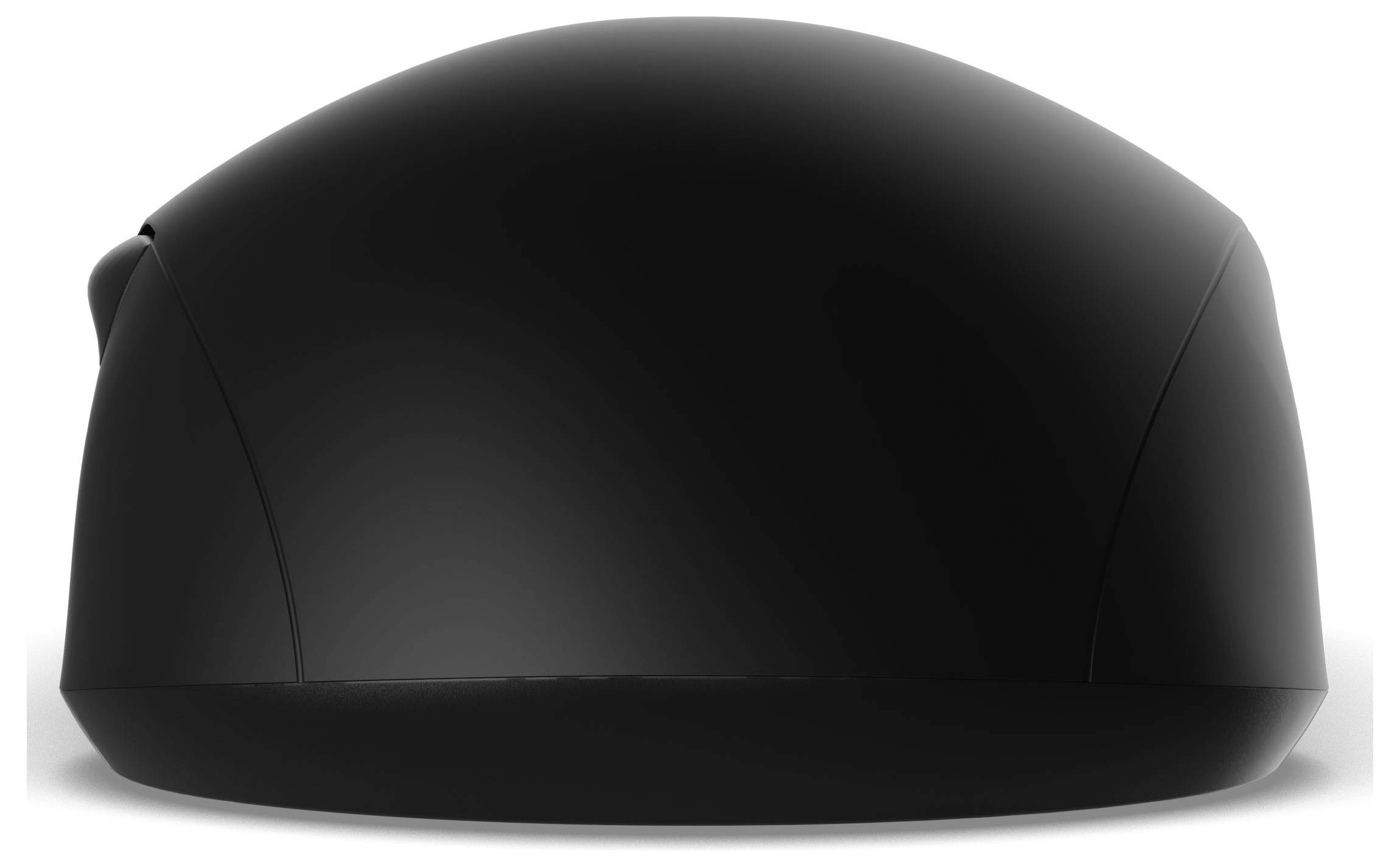 Elegantní černá bezdrátová počítačová myš se scrollovacím kolečkem, zobrazená z úhlu, která ukazuje její efektivní, ergonomický design.