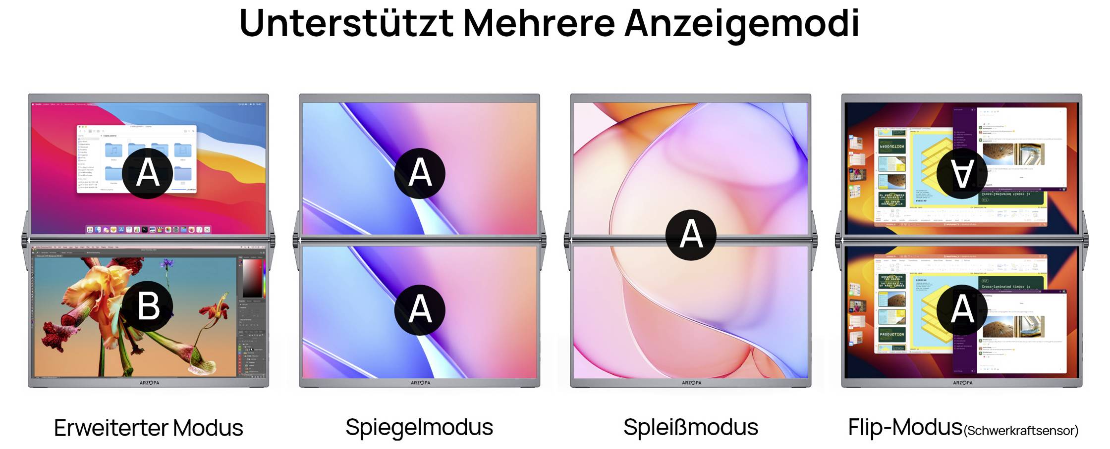 Arzopa E1 Dual Screen Přenosný monitor 39.6 cm (15.6 palec)1920 x 1080 Pixel, 16:9, 25 ms, IPS LCD-9