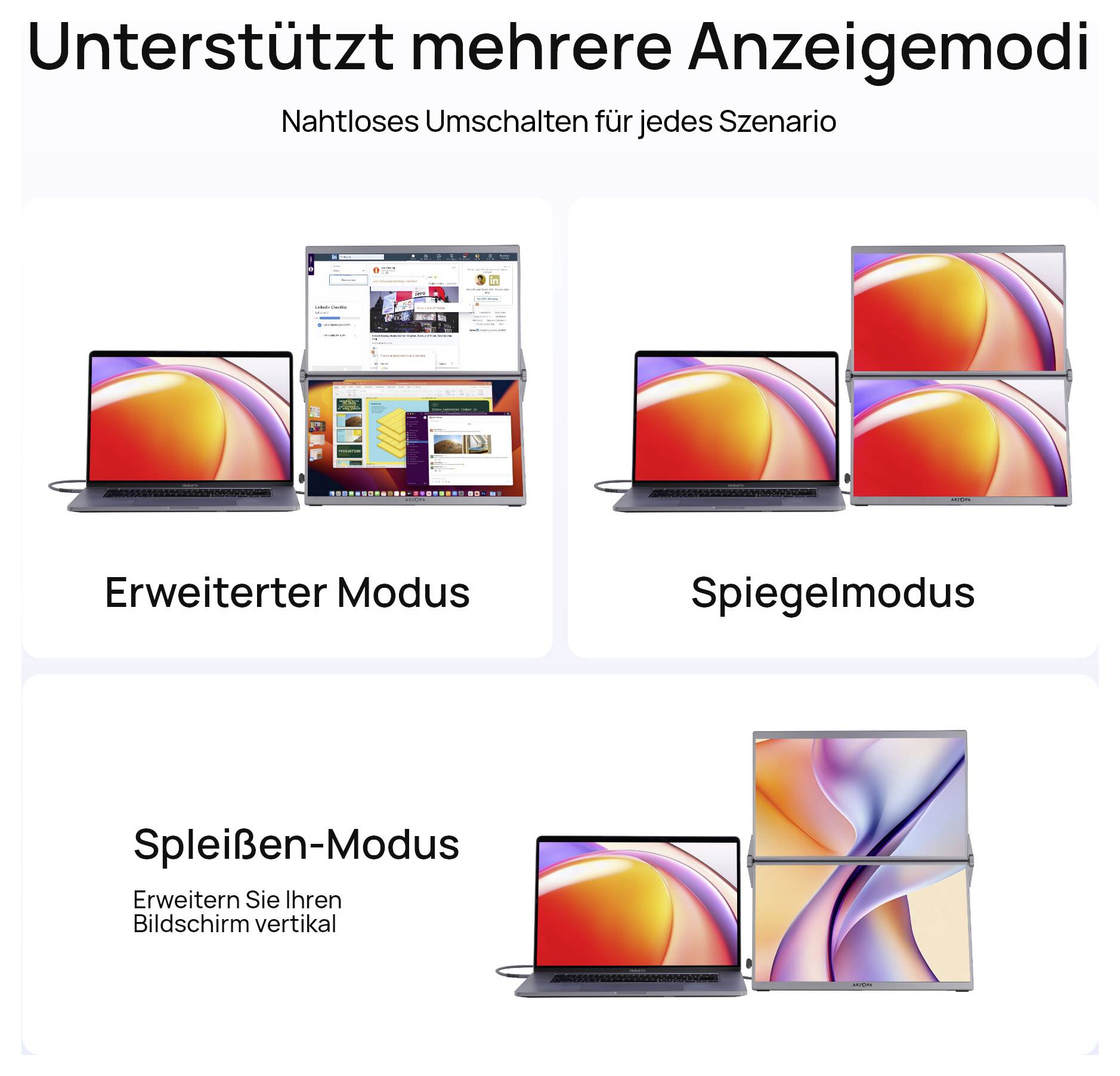 Arzopa E1 Dual Screen Přenosný monitor 39.6 cm (15.6 palec)1920 x 1080 Pixel, 16:9, 25 ms, IPS LCD-10