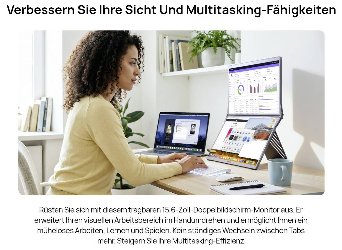 Arzopa E1 Dual Screen Přenosný monitor 39.6 cm (15.6 palec)1920 x 1080 Pixel, 16:9, 25 ms, IPS LCD-19