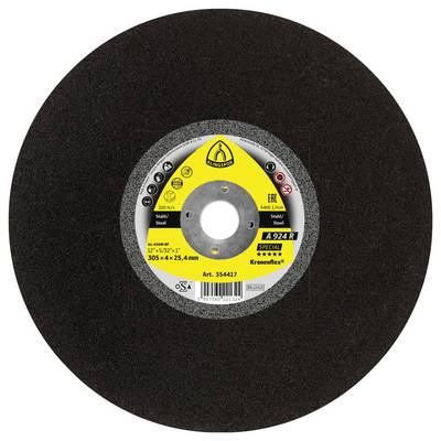 Černý kruhový průmyslový řezný kotouč označený jako 17" x 3/32" x 1", 5400 ot./min., vhodný pro řezání oceli, opatřený bezpečnostními a uživatelskými pokyny.