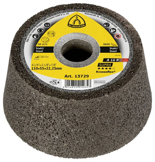 Klingspor 13729 A 16 R brusný hrnec, 110 x 55 x 22,23 mm lomený A 16 R Supra  11 cm 6 ks