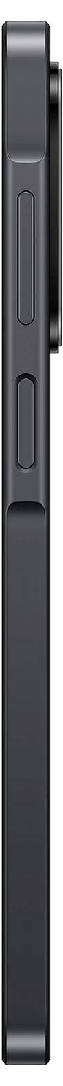 Boční pohled na černý smartphone, zobrazující jeho štíhlý profil a ovládací tlačítka hlasitosti.