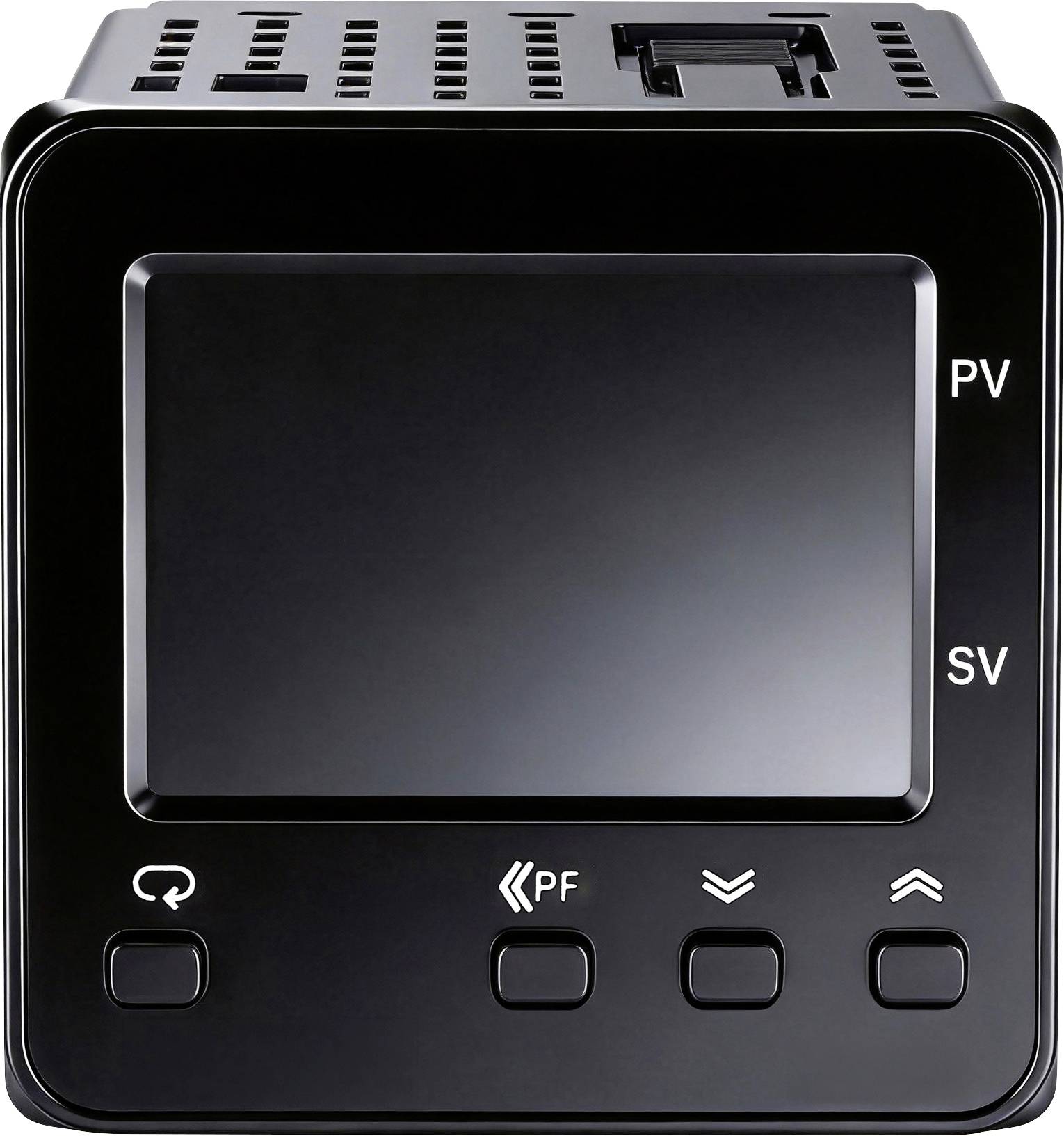Černý digitální displej s tlačítky a indikátory označenými „PV" a „SV" na pravé straně.