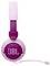 Růžové a fialové sluchátka JBL s nastavitelným hlavovým mostem a kabelem.