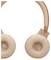 Náhlavní sluchátka s béžovými polstrovanými náušníky označenými písmeny „L" a „R" a odpovídajícím hlavovým mostem.
