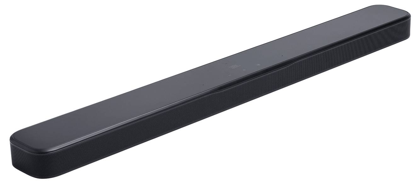 Štíhlý černý soundbar s minimalistickým designem, určený pro vylepšení TV nebo domácích audiosystémů.