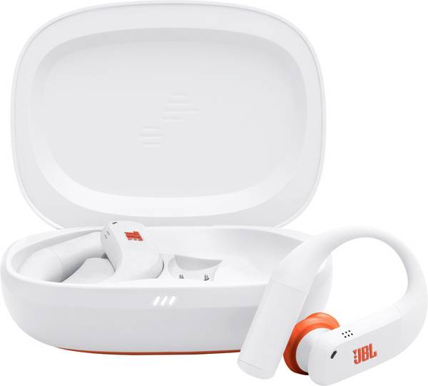 JBL Endurance Peak 4  špuntová sluchátka (In Ear) Bez kabelu, Bluetooth®  bílá Potlačení hluku Nabíjecí pouzdro, za uši, odolné vůči potu, voděodolná, dotykové ovládání