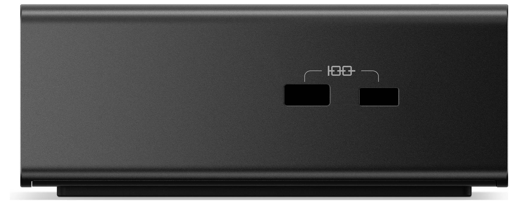 Černé elektronické zařízení se dvěma USB porty označenými "USB 3.0" na straně, pravděpodobně rozbočovač nebo externí příslušenství pro připojení.