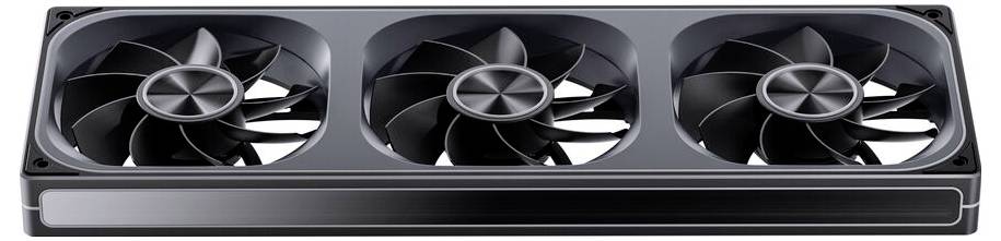 Grafická karta s trojitým ventilátorem v elegantním černém designu, vhodná pro výkonné počítačové systémy a herní sestavy.