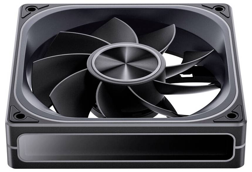 Černý počítačový chladicí ventilátor s moderním designem s devíti lopatkami, zvýrazněný v elegantním čtvercovém rámu.