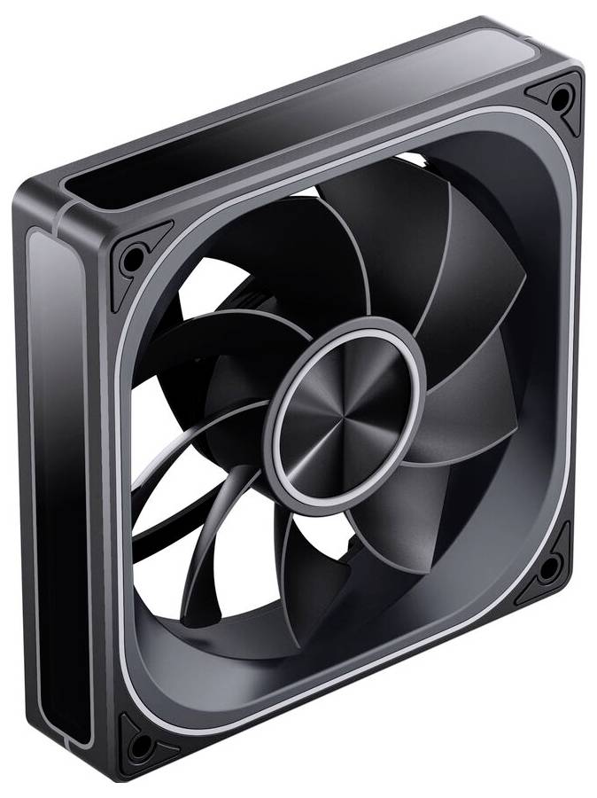 Černý počítačový chladicí ventilátor se sedmi lopatkami umístěnými v čtvercovém rámu, navržený pro efektivní proudění vzduchu v elektronických zařízeních.