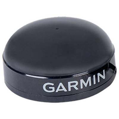 Černá GPS anténa Garmin s oblým vrcholem, na jejímž boku je umístěno logo společnosti Garmin.