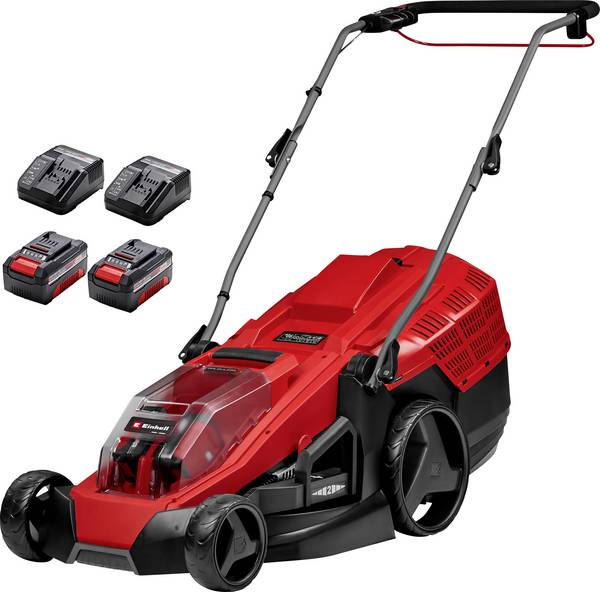 Einhell Power X-Change GE-CM 36/43 Li M (2x4,0Ah) akumulátor Akumulátorová sekačka   + akumulátor, vč. nabíječky, rukojeť T, mulčovací funkce, výškově nastavitelná rukojeť s funkcí sklápění, zadní vyprazdňování   šířka sekání 43 cm