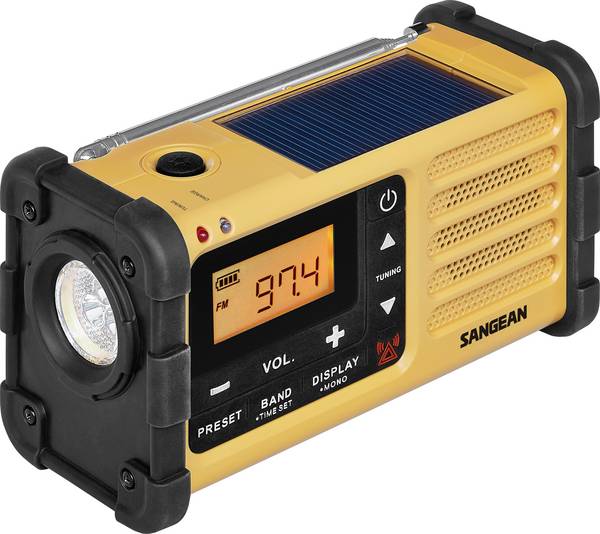 Sangean MMR-88 A500558 outdoorové rádio, FM, AM, nouzové rádio, s USB nabíječkou, stolní lampa, s akumulátorem, Solární panel, Ruční klika, černá, žlutá