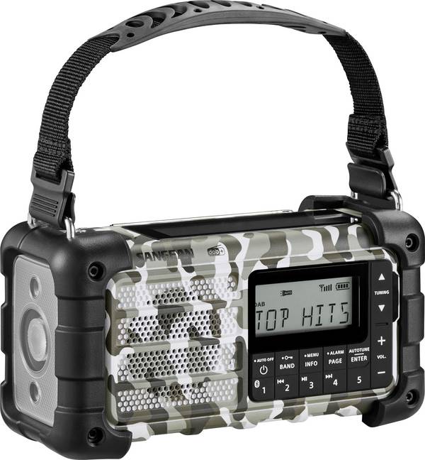 Sangean MMR-99 DAB+ Camo A500555 Nouzové rádio, DAB+, FM, AUX, USB, Bluetooth, Solární panel, Ruční klika, s USB nabíječkou, Arctic Camo