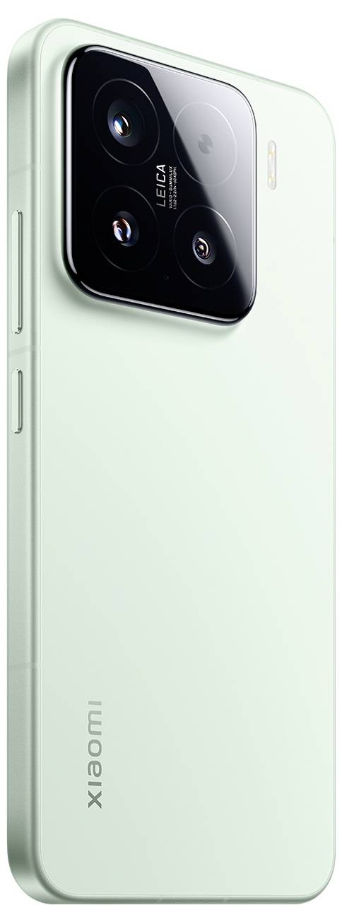 Mátově zelený smartphone s trojitým fotoaparátem na zadní straně, označený nápisem 'LEICA' vedle objektivů, s elegantním a moderním designem.
