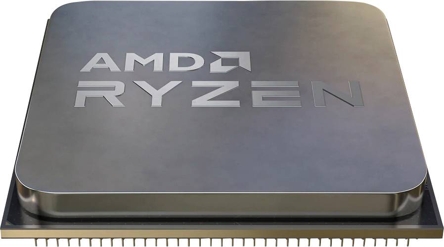 Detailní záběr procesoru AMD Ryzen s viditelným logem na kovovém povrchu.
