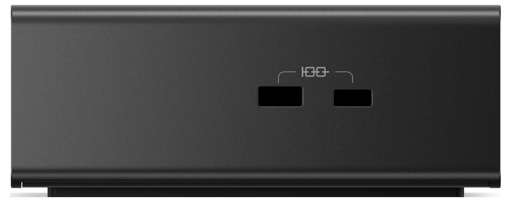 Černé obdélníkové elektronické zařízení se dvěma USB porty a symbolem HDMI nad těmito porty.