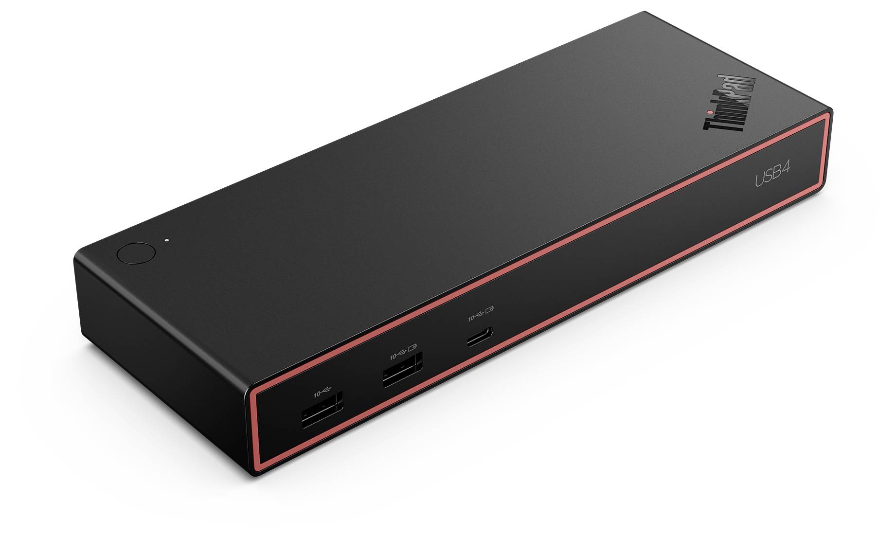 Dokovací stanice ThinkPad USB 3.0 s červenými akcenty, více USB porty a logem, navržená pro připojení zařízení k počítači.