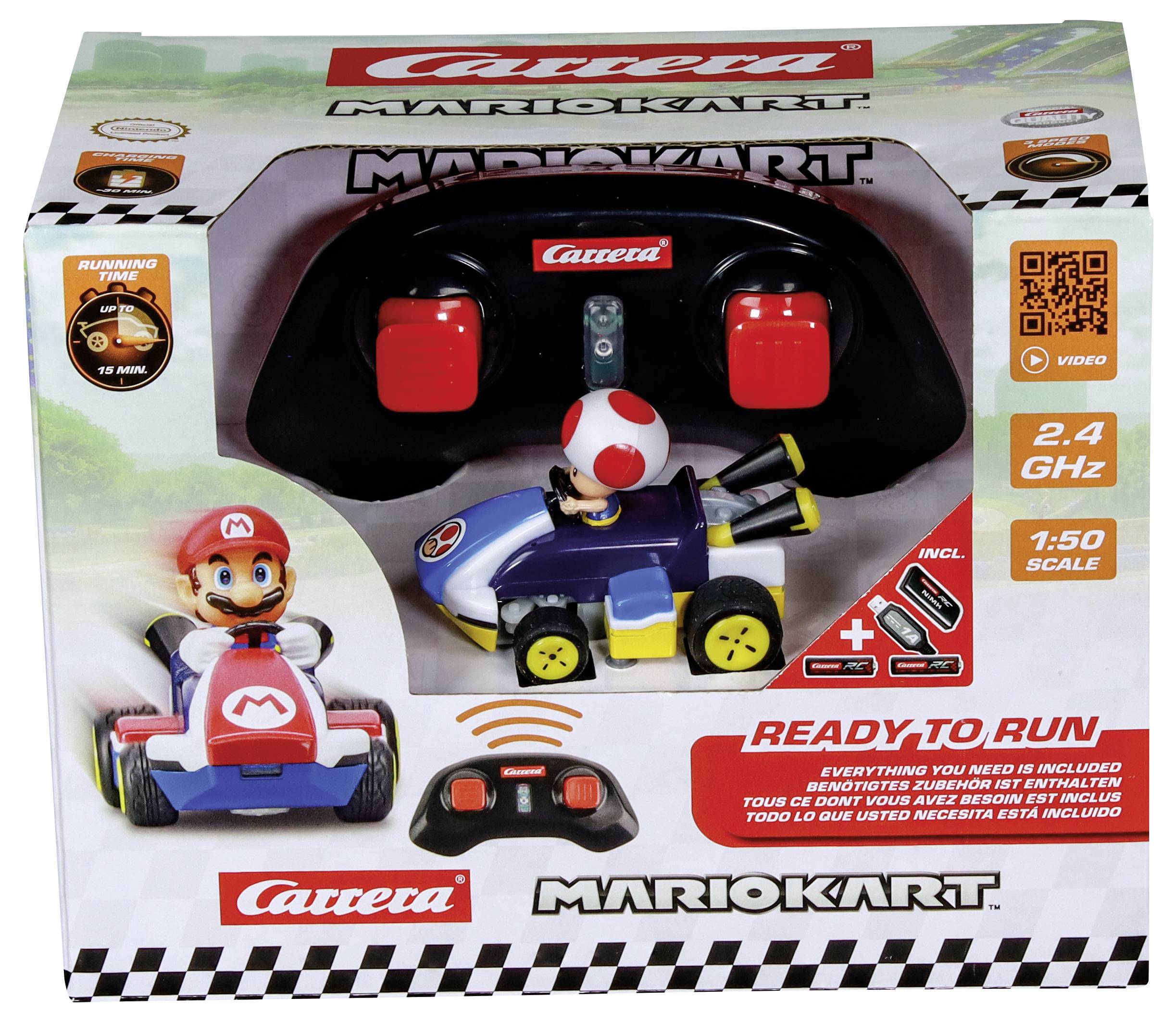 Herní sada pro 'Carrera Mario Kart' obsahuje figurku Maria ovladatelnou na dálku, v měřítku 1:50, včetně dálkového ovladače, která vydrží na jedno nabití jezdit 11 minut.