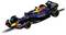 Závodní vůz Formule 1 s logy sponzorů včetně Oracle a Red Bull, vyznačující se elegantním aerodynamickým designem a výraznými barvami na okruhu.