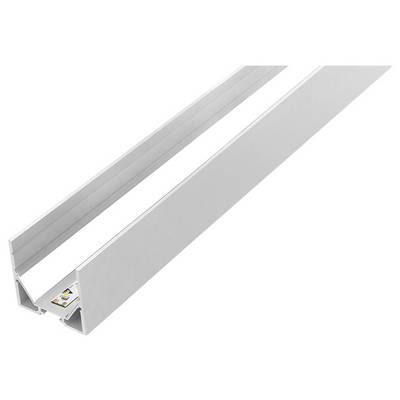 Hliníkový profil pro LED páskové osvětlení zobrazený v perspektivním pohledu, ilustrující jeho otevřený kanálový design pro umístění a rozptyl světla.