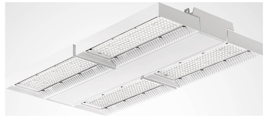 Stropní obdélníkový LED svítidlo se čtyřmi panely s elegantním, moderním designem určeným pro vnitřní osvětlení.