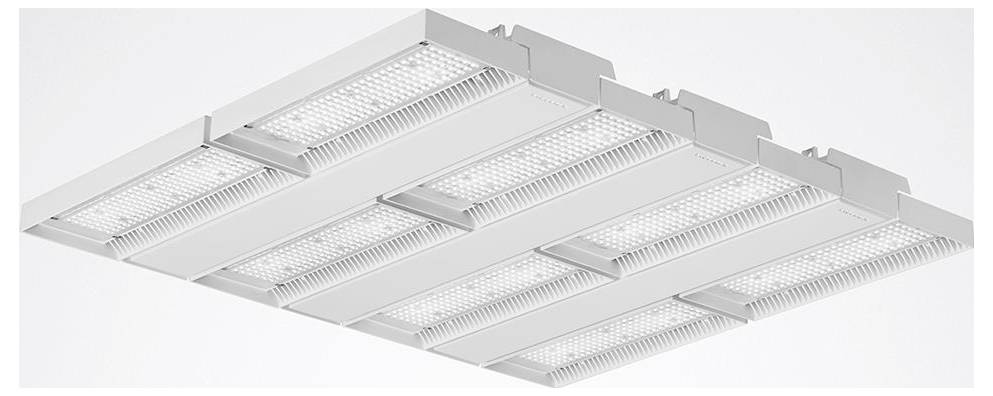 Moderní stropní svítidlo s pěti obdélníkovými LED panely seřazenými paralelně, které nabízí elegantní a efektivní řešení osvětlení.