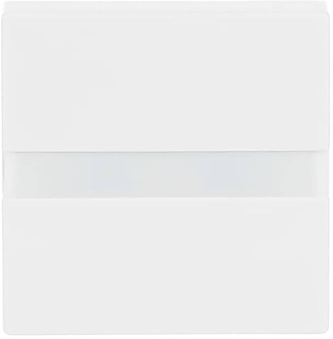 Minimalistický bílý čtverec s průsvitným vodorovným pruhem uprostřed, připomínající jemný designový prvek nebo komponentu rozhraní.