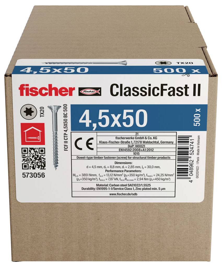 Fischer 573056 šrouby do dřevotřísky 50 mm TX 500 ks-1