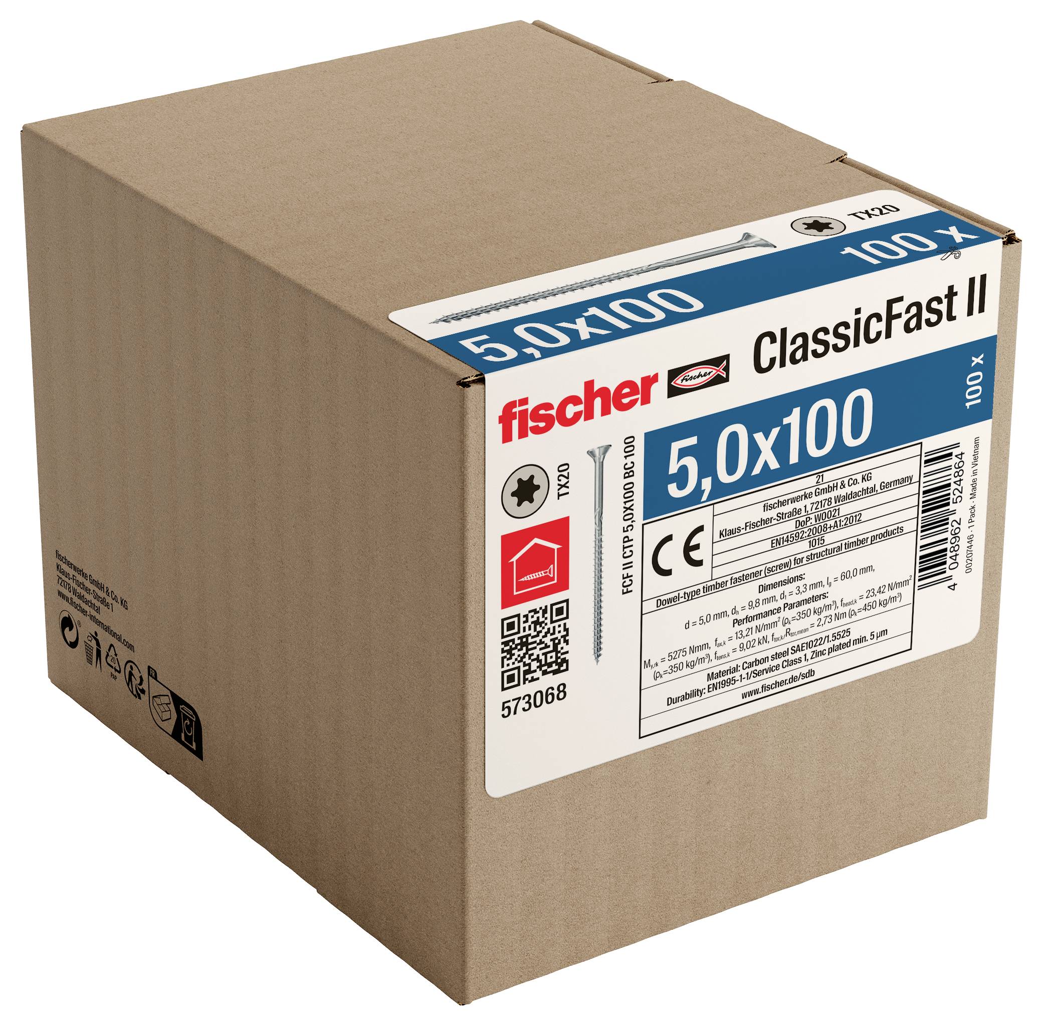 Fischer 573068 šrouby do dřevotřísky 100 mm TX 100 ks-1