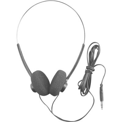 Černá circumaurální sluchátka s tenkou čelenkou a kabelem zakončeným 3,5mm audio jackem, vhodná pro připojení k audiozdrojům.