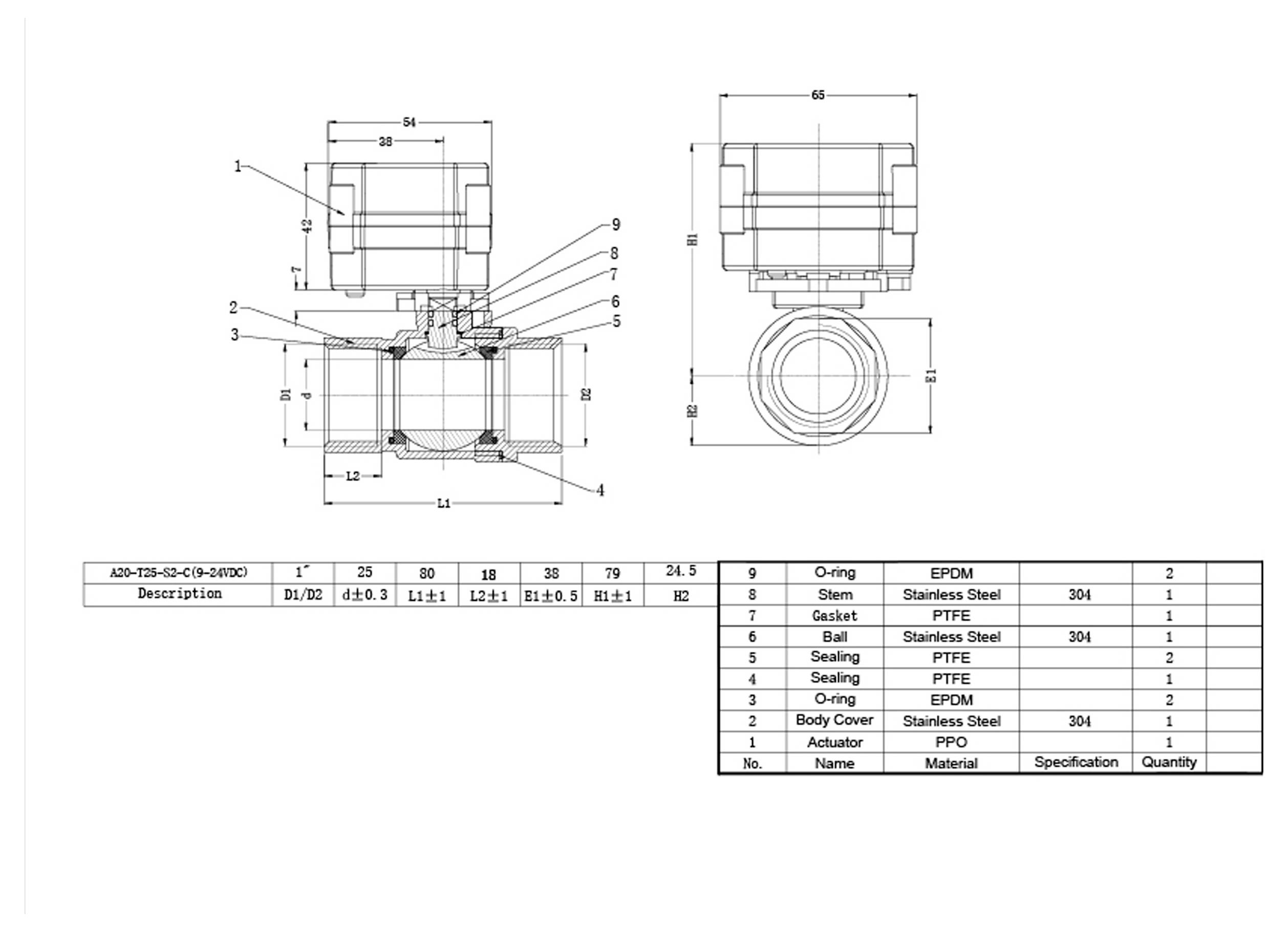 TRU COMPONENTS TC-A20-T25-S2-C/9-24VDC kulový kohout bistabilní 0 do 10 bar-4