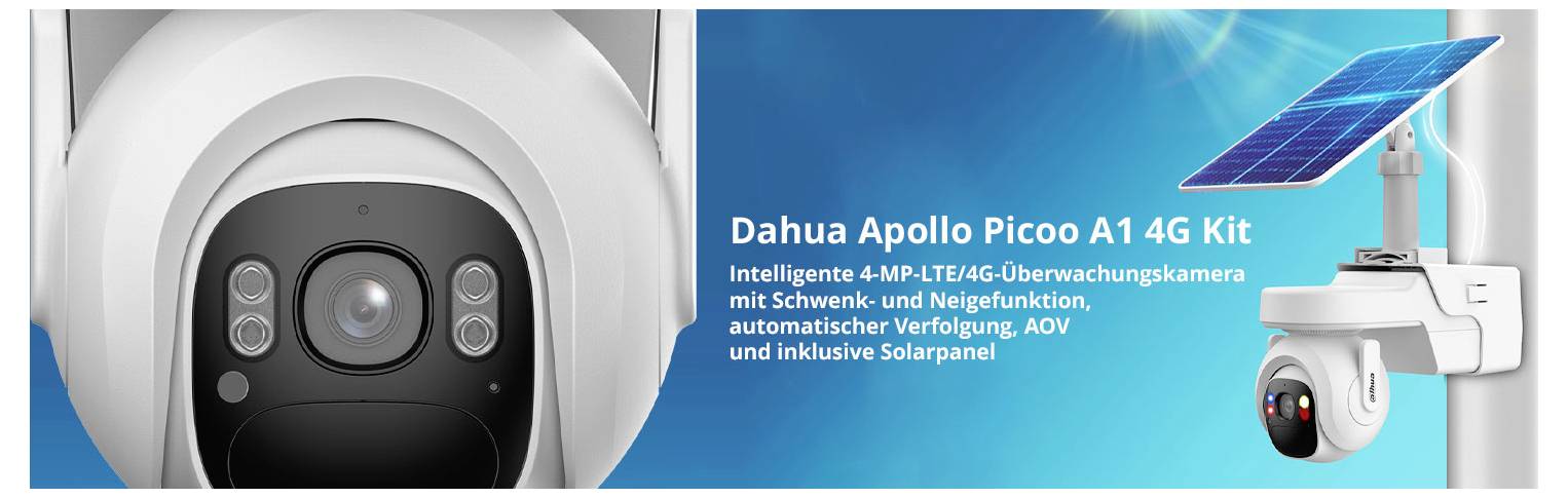 Solární sada bezpečnostní kamery Dahua Apollo Picoo A1 4G Kit s inteligentními funkcemi, včetně automatického sledování objektů