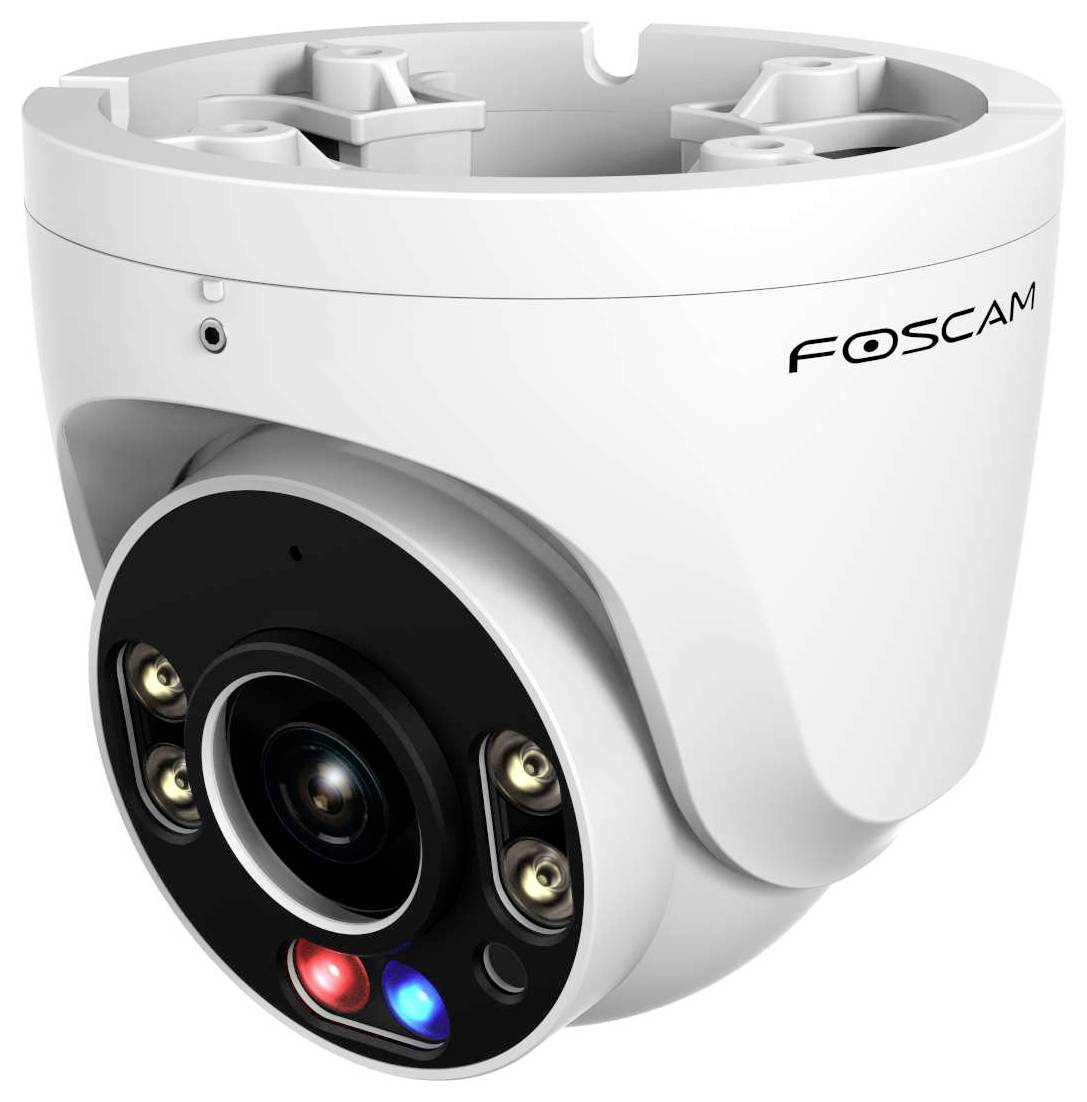 Bílá bezpečnostní kamera Foscam s několika čočkami a světly určená pro monitoring a sledování.