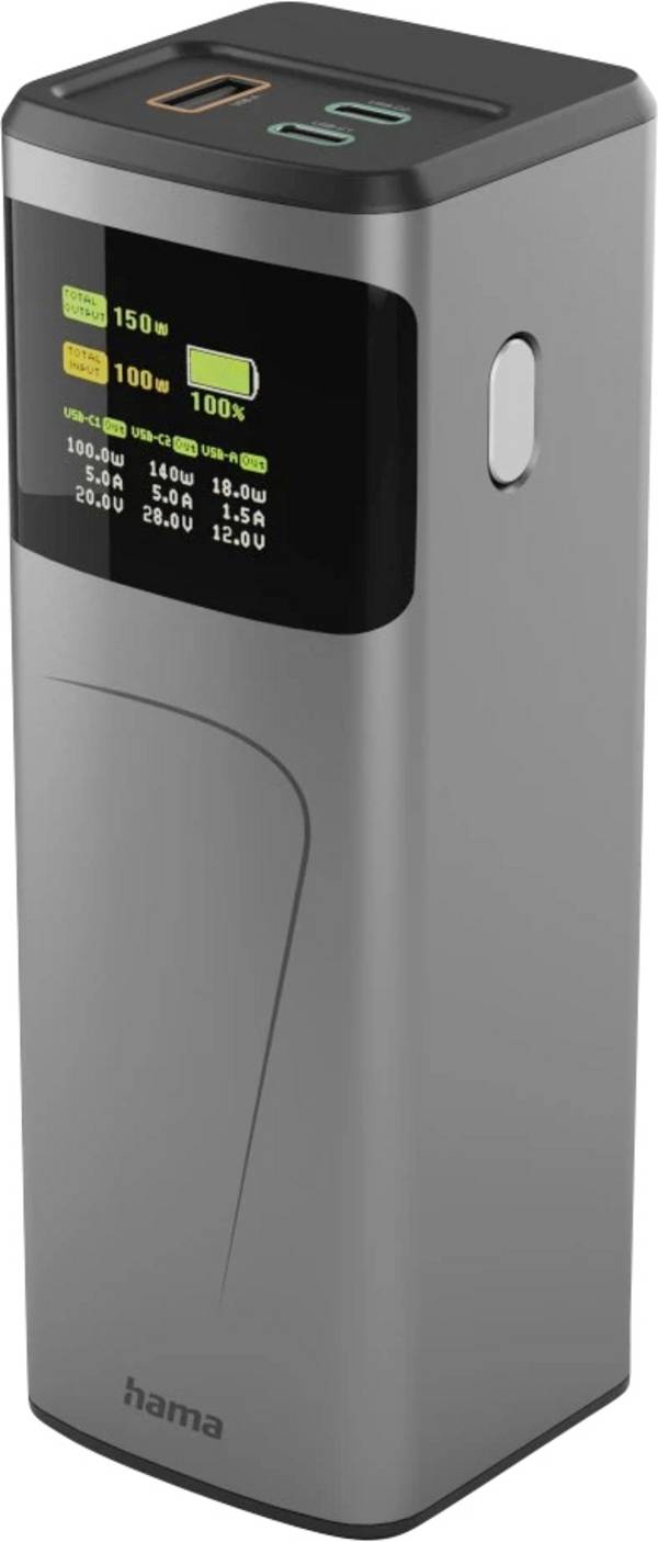 Hama High Power powerbanka Li-Ion, 24000 mAh, Power Delivery 3.0, USB-C®, USB-A, šedá, Indikátor stavu