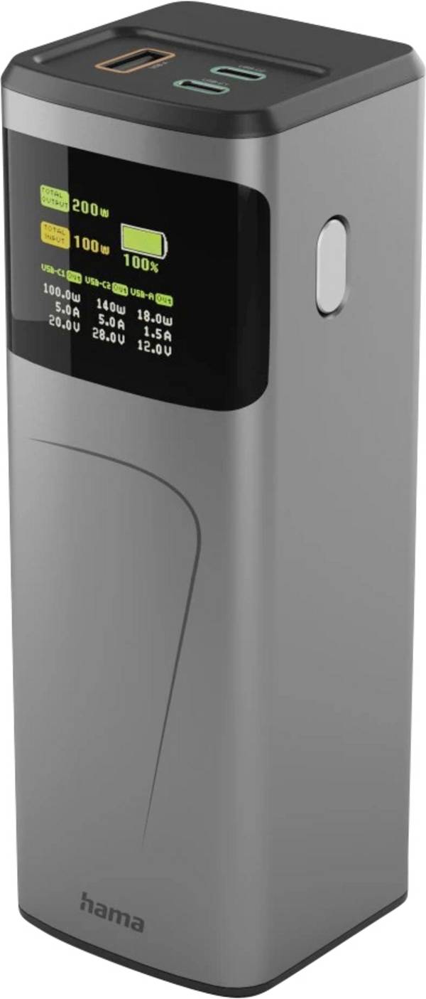 Hama High Power powerbanka Li-Ion, 24000 mAh, Power Delivery 3.0, USB-C®, USB-A, šedá, Indikátor stavu