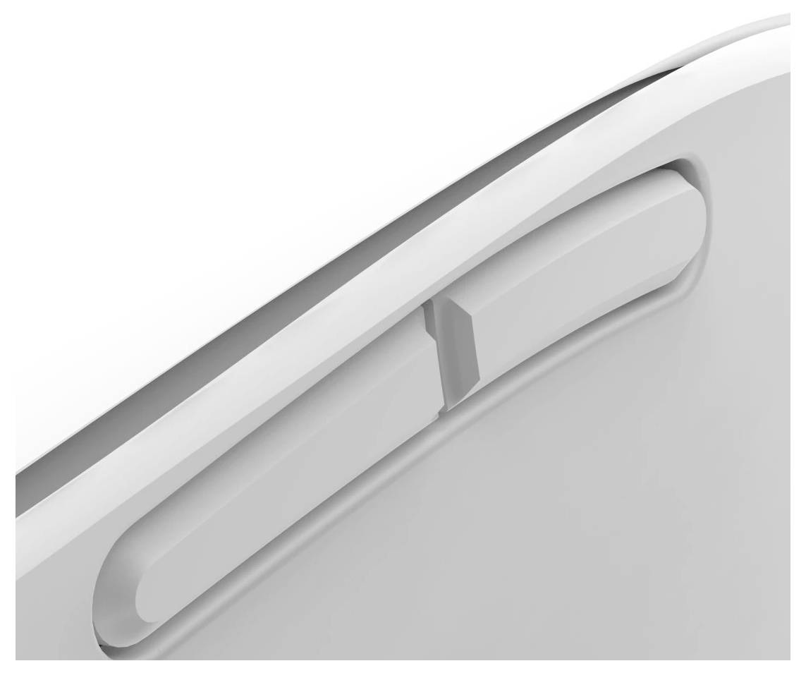 Hladký, abstraktní bílý křivkový povrch s minimalistickými designovými liniemi, navozující moderní a elegantní vzhled.