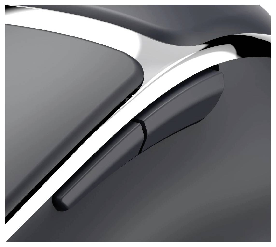 Detail zblízka elegantního, moderního stěrače čelního skla na lesklém vozidle, zdůrazňující jeho obtékavý design a kovové lemování.