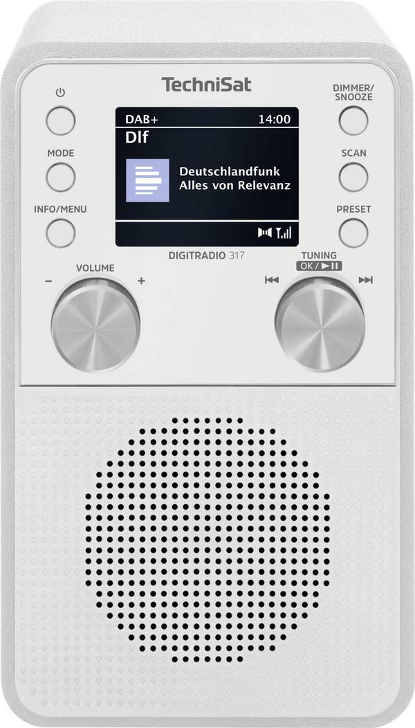 TechniSat DIGITRADIO 317 0001/3999 stolní rádio, DAB+, FM, FM, DAB+, Bluetooth, AUX, funkce alarmu, bílá